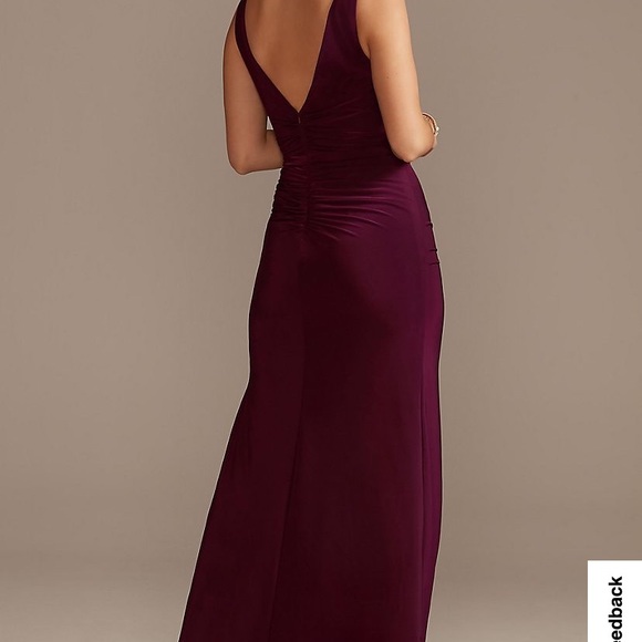 David Bridal Ruched Jersey V-Neck Tank Sheath Dress - Picture 2 of 3